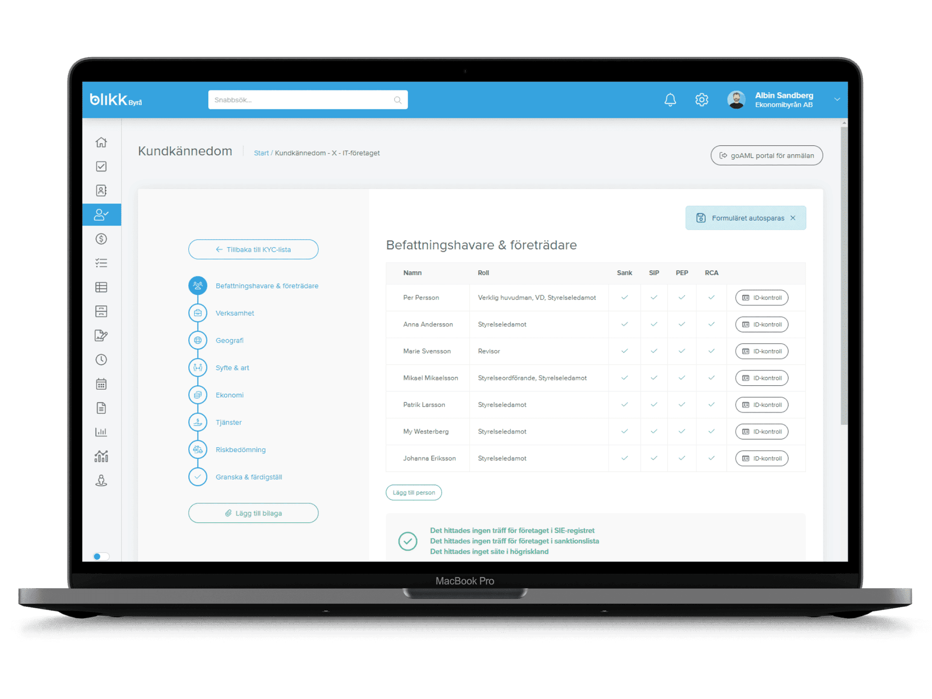 Blikk KYC & AML skärmdump 3