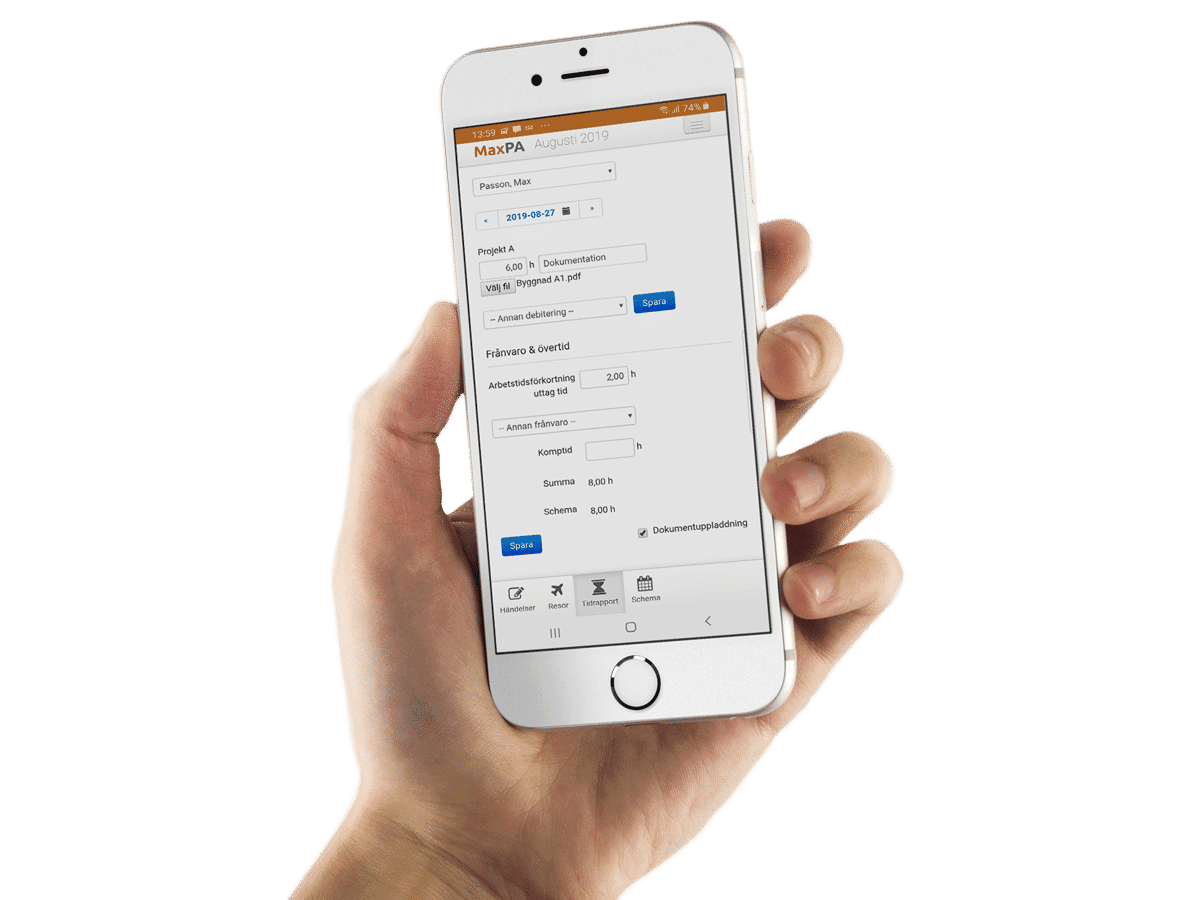 MaxPA mobilapp och dagrapport